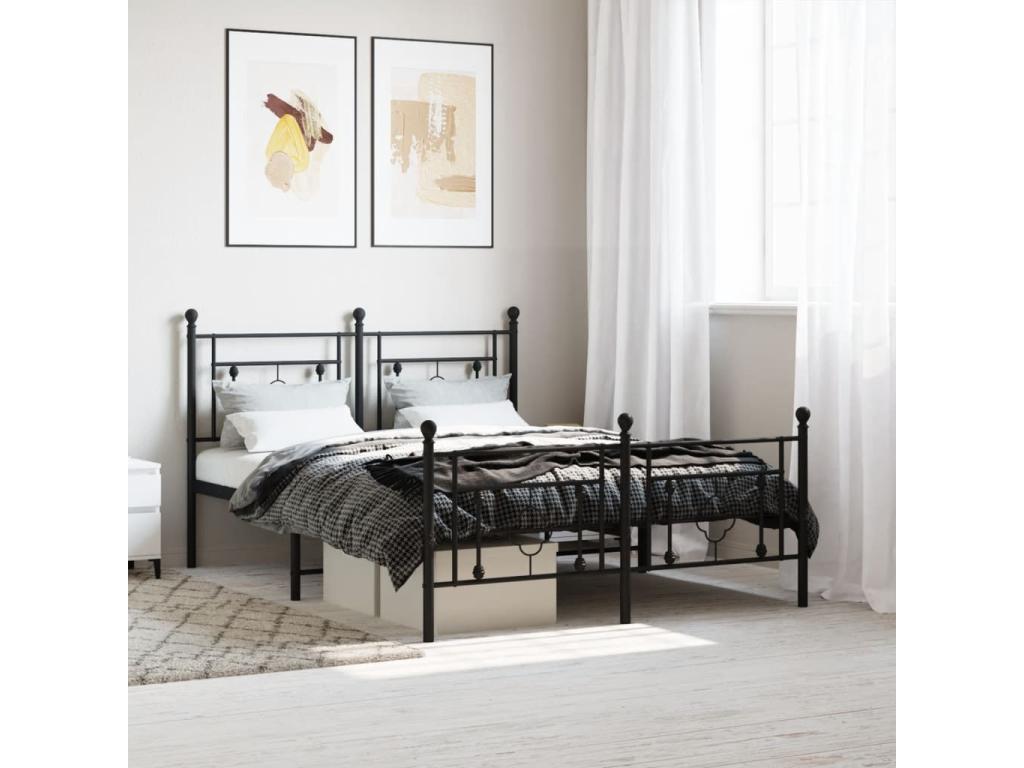 Metal bed frame with headboard and footboard, black, 140x200 cm, GJBL77062