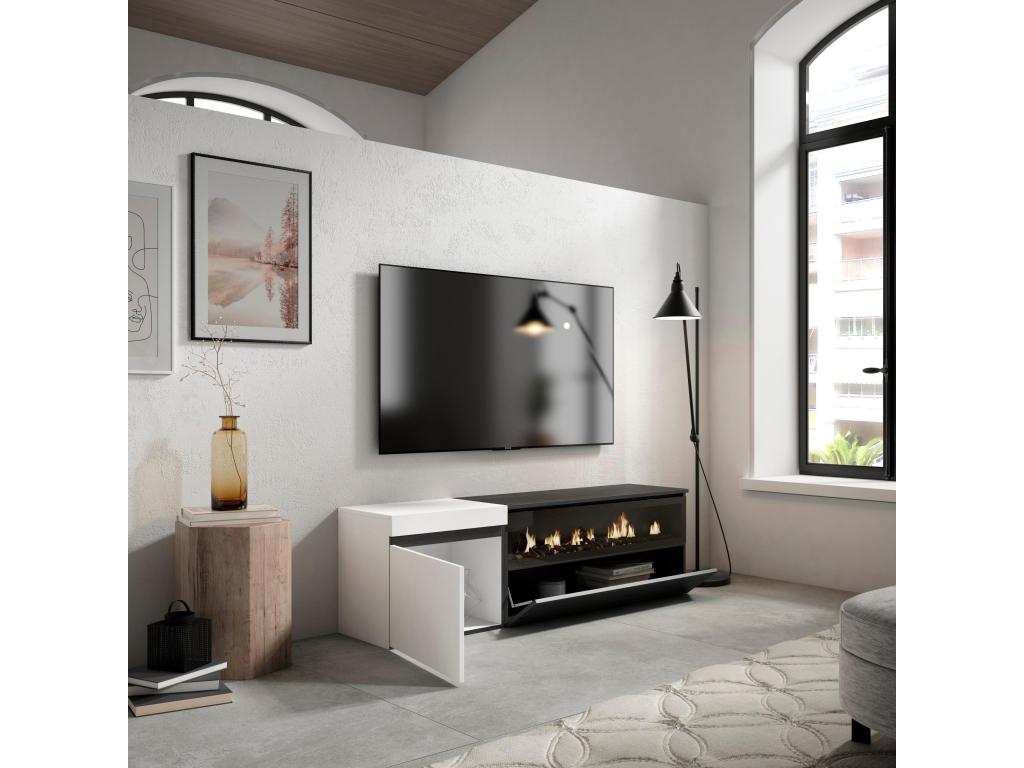 TV Stand/Bench 150x45x35cm For TVs up to 65" Electric Fireplace White and Black HKEL84380