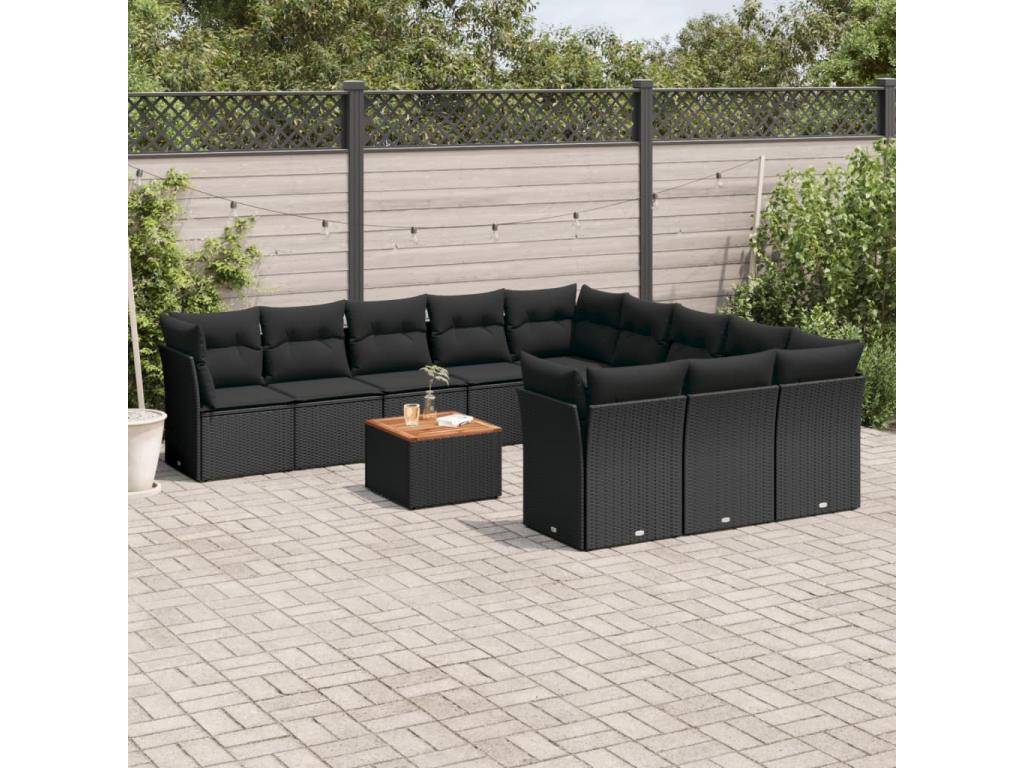 12-piece garden furniture set with cushions, black woven resin DUFF00727