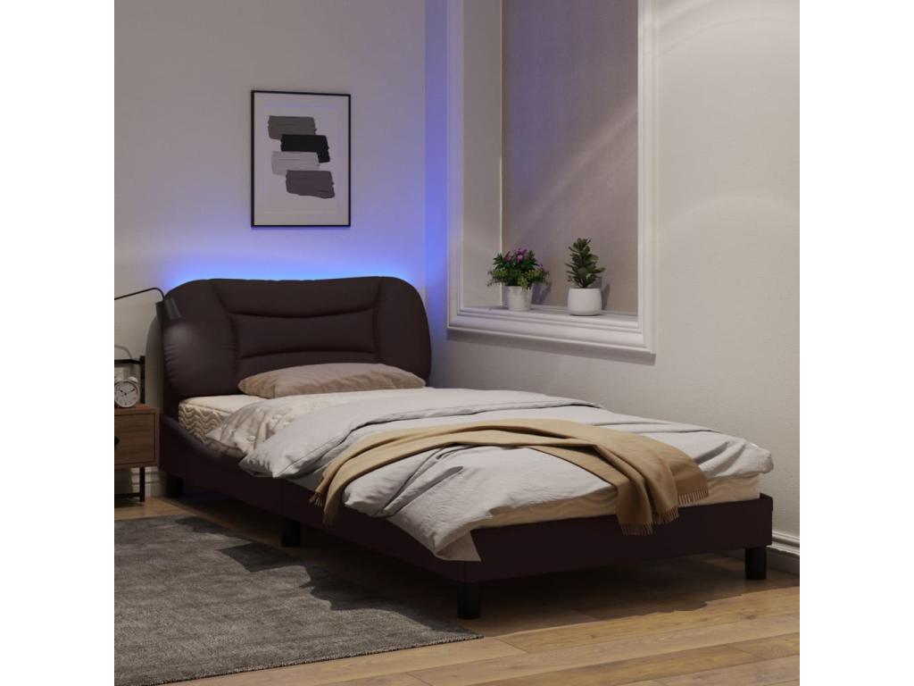 Bed frame with LED lights, dark brown, 100x200 cm, fabric UIHF55216