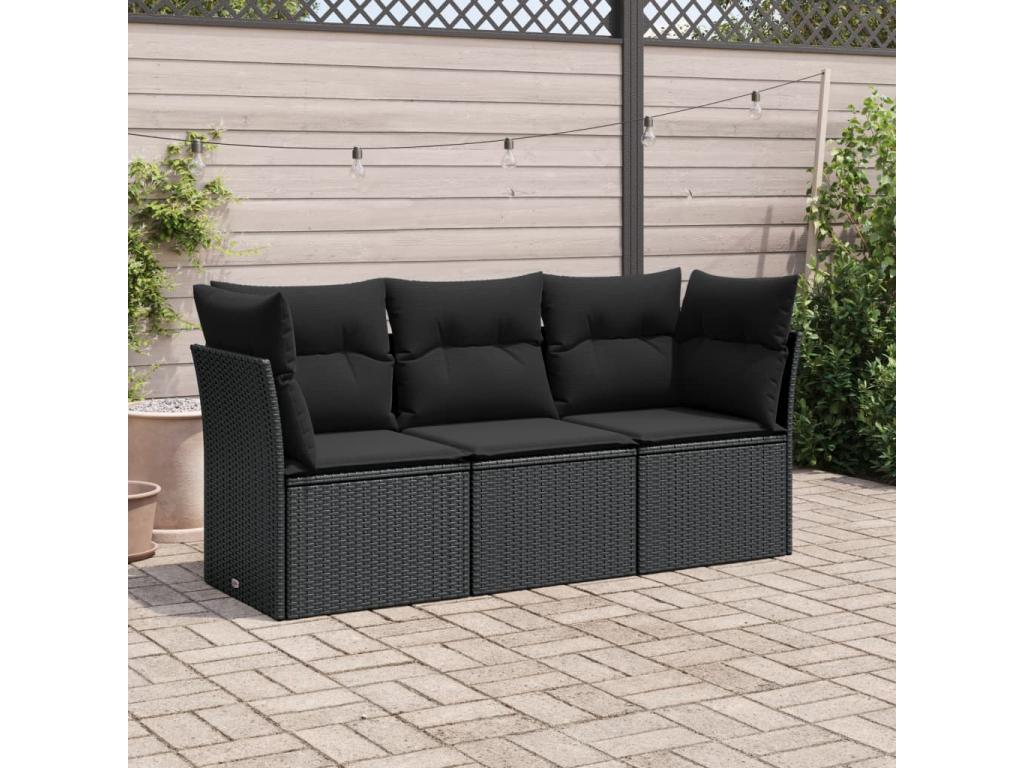 3-piece garden furniture set with cushions, black woven resin MLMO83360