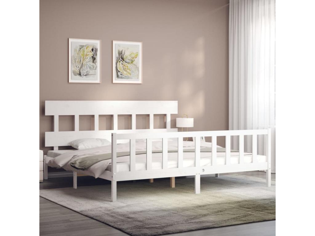 Bed frame with white headboard 200x200 solid wood OYGD79540