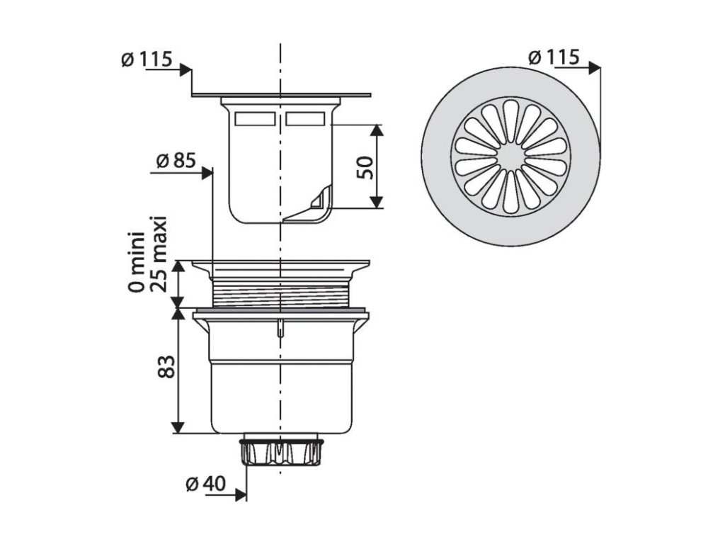 Vertical drain for shower trays OZRT00156