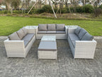 Rattan Garden Furniture with Sofa, Square Coffee Table, Stools, 2 Side Tables, Light Grey VSXK18452