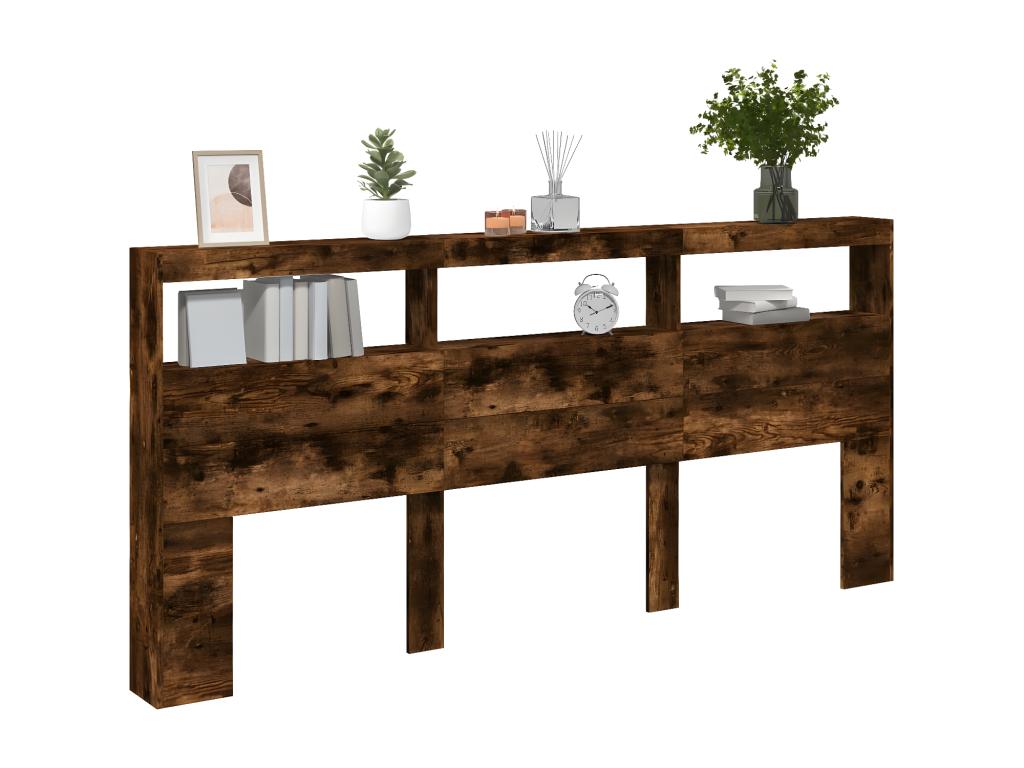 Headboard wardrobe with LED lighting, smoked oak, 220x17x102 cm, SVBR67981