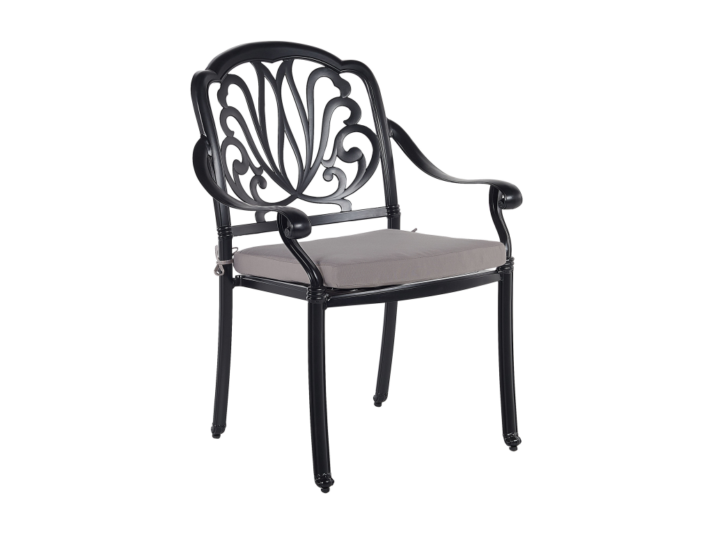 Set of 4 garden chairs with cushions, black metal, OYSR45970