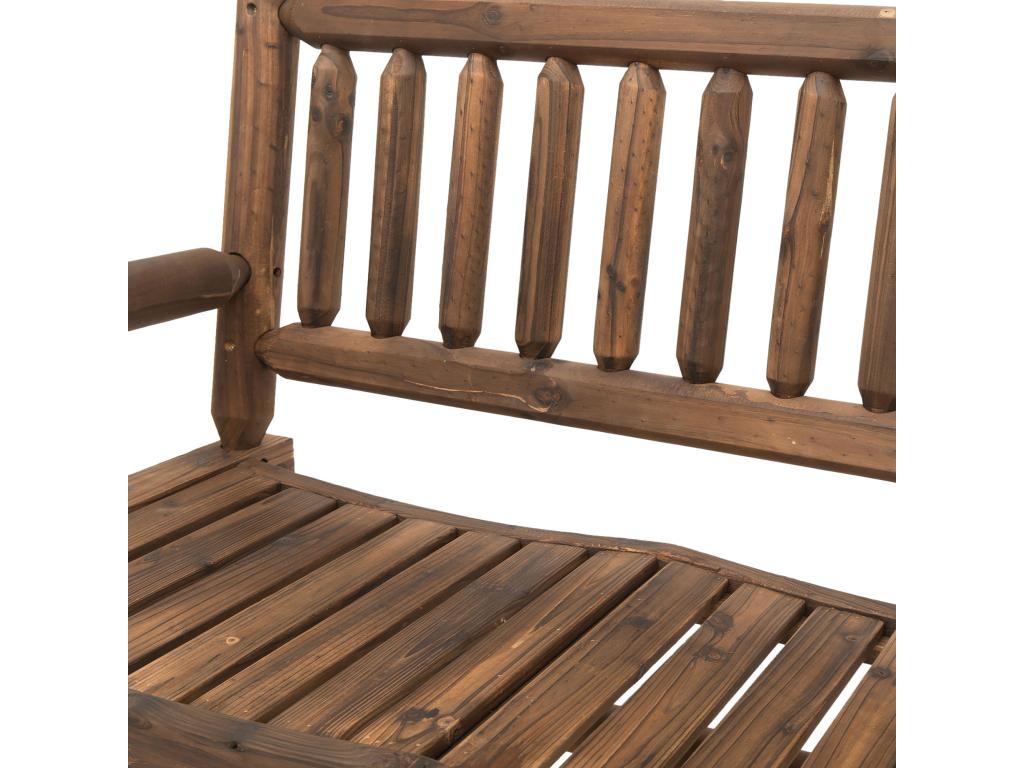 2-seater garden rocking bench, rustic style, log-effect backrest and armrests, carbonized treated fir seat BVAF23141