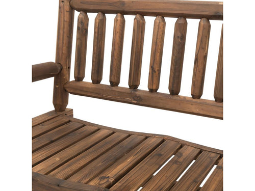 2-seater garden rocking bench, rustic style, log-effect backrest and armrests, carbonized treated fir seat BVAF23141
