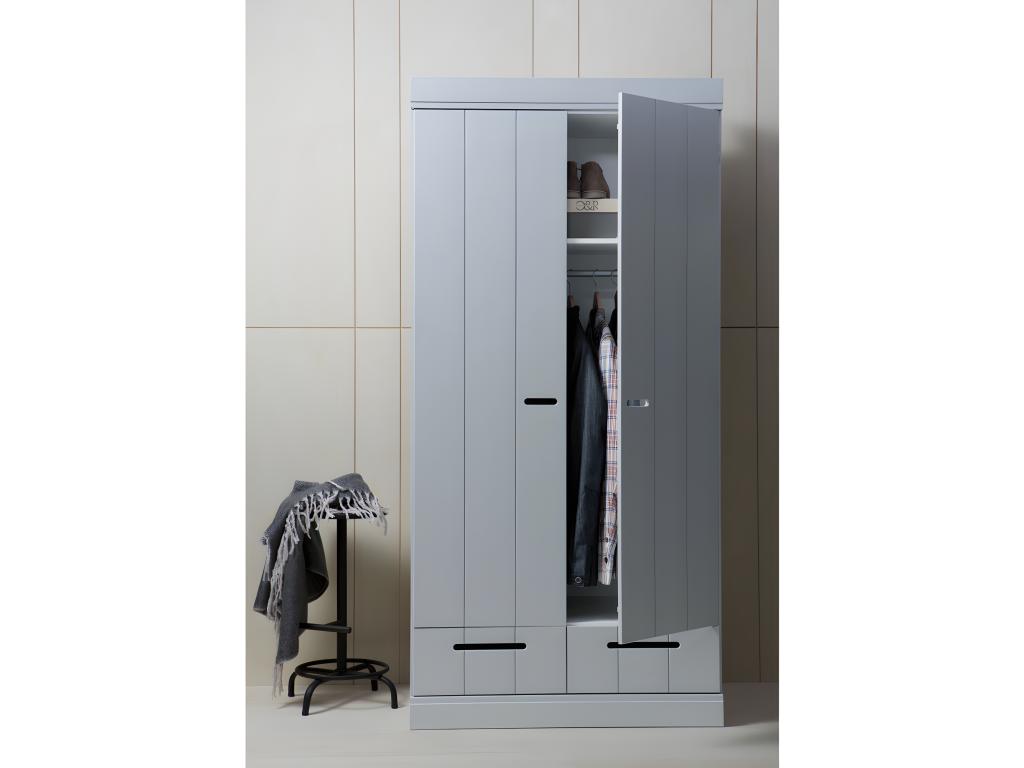Lysvia - Pine wardrobe with 2 doors and 2 drawers - Concrete grey VPDP16450
