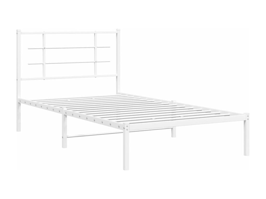 Metal bed frame without mattress and white headboard 100x190 cm UPRB89930