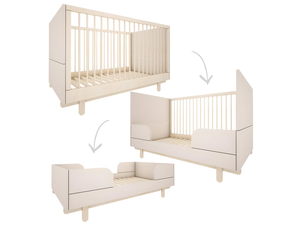 Complete bedroom set including convertible bed (70x140cm), changing table and 2-door wardrobe Lysvia - Beige KRUD61789