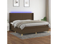 Upholstered bed base with mattress and LED lighting, dark brown, 200x200 cm, fabric ZRTD34513