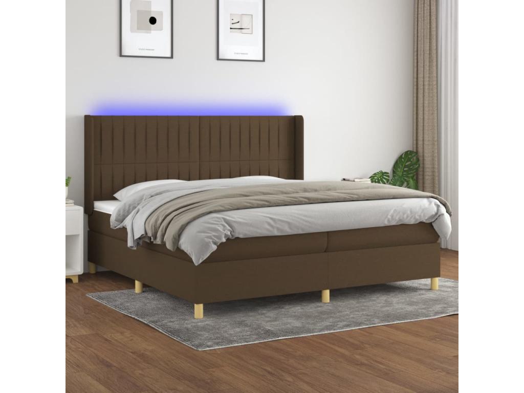 Upholstered bed base with mattress and LED lighting, dark brown, 200x200 cm, fabric ZRTD34513