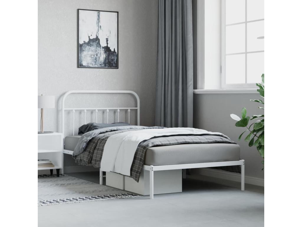 Metal bed frame with white headboard 107x203 KLSS91698