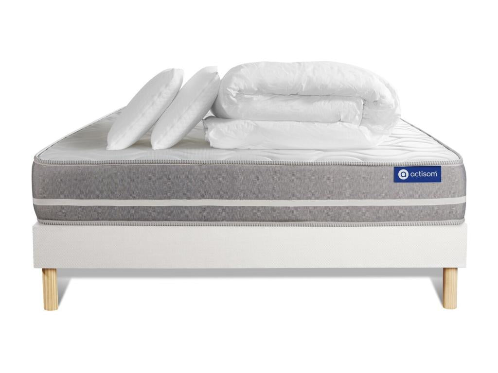 Ready-to-sleep pack: TOUCH pocket spring mattress 180x200, 3 comfort zones, white bed base, 2 pillows, duvet CJYA27674