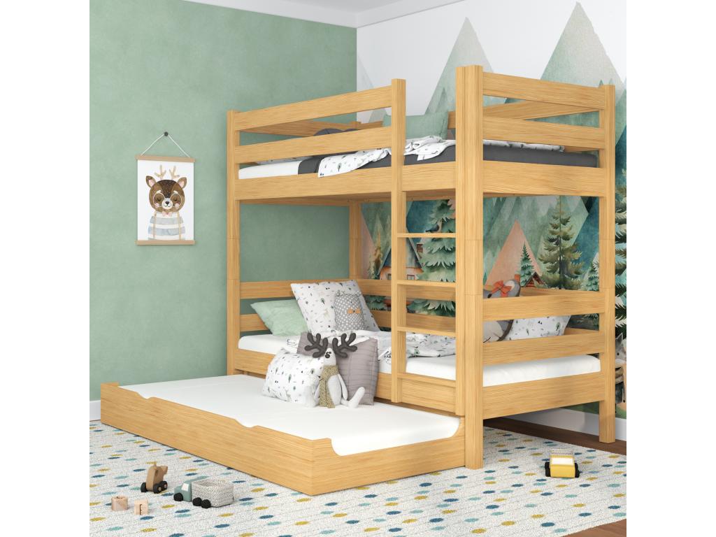 Wooden bunk bed - with drawer for mattress N01 Natural Pine 80x200 ZLOM08948