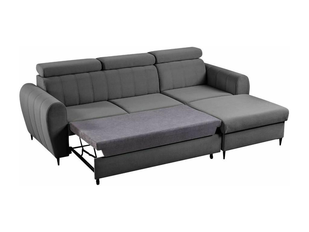 Lysvia 126 Grey Corner Sofa with Sleeping Function and Bed Box, 262x175x90cm, IQWE90084