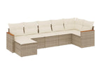 7-piece garden furniture set with cushions, beige woven resin, GDYS71556