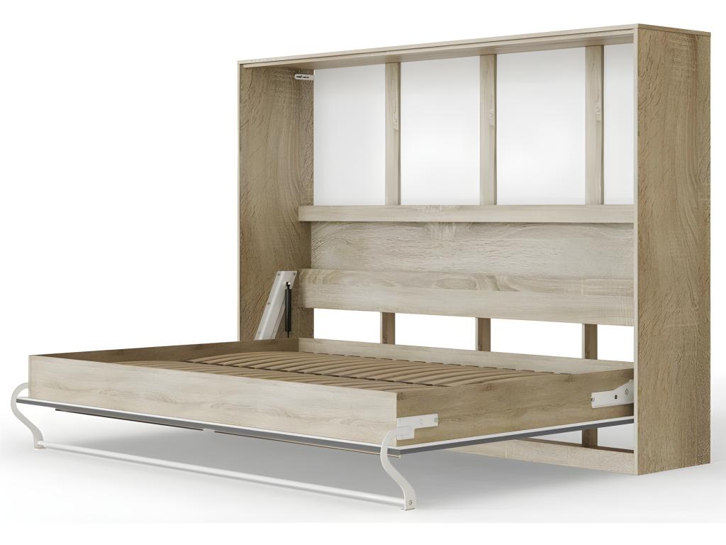 Elariva 140x200cm Fold-Apart Horizontal Wall Bed, Oak/Anthracite CQOZ89199