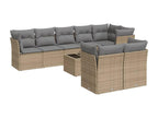 9-piece garden furniture set with cushions, beige woven resin VGFP04109