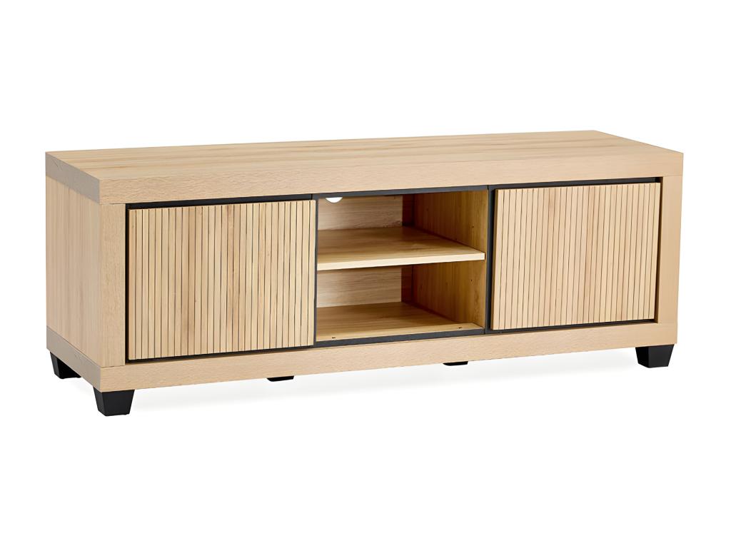 Nice Lysvia Oak and Black TV Stand with 2 Doors and 2 Shelves DVOP94103
