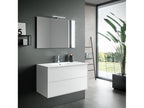 Lysvia L 100cm bathroom vanity unit with 2 drawers in matte white lacquer and LED mirror FAMJ21389
