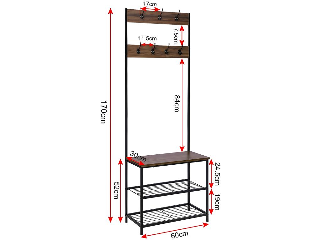 Metal clothes rack with brown metal finish, 60x30x170 cm, 19 0000080 MBEJ43858