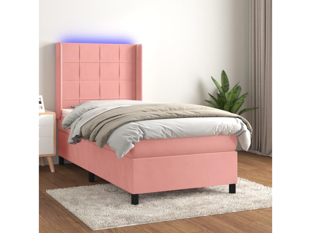 Lysvia bed base with mattress and LED light, Pink, 100x200 cm, Velvet, XDMP49573