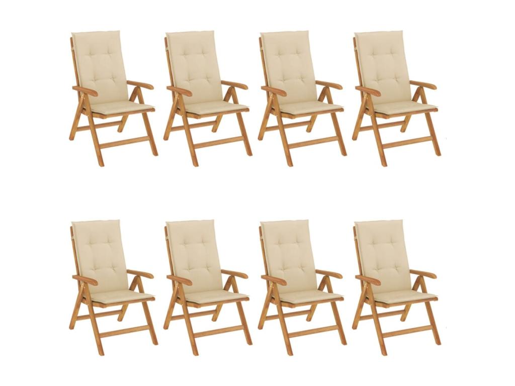 Reclining garden chairs and cushions, set of 8, solid teak LDOI13277