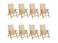 Reclining garden chairs and cushions, set of 8, solid teak LDOI13277