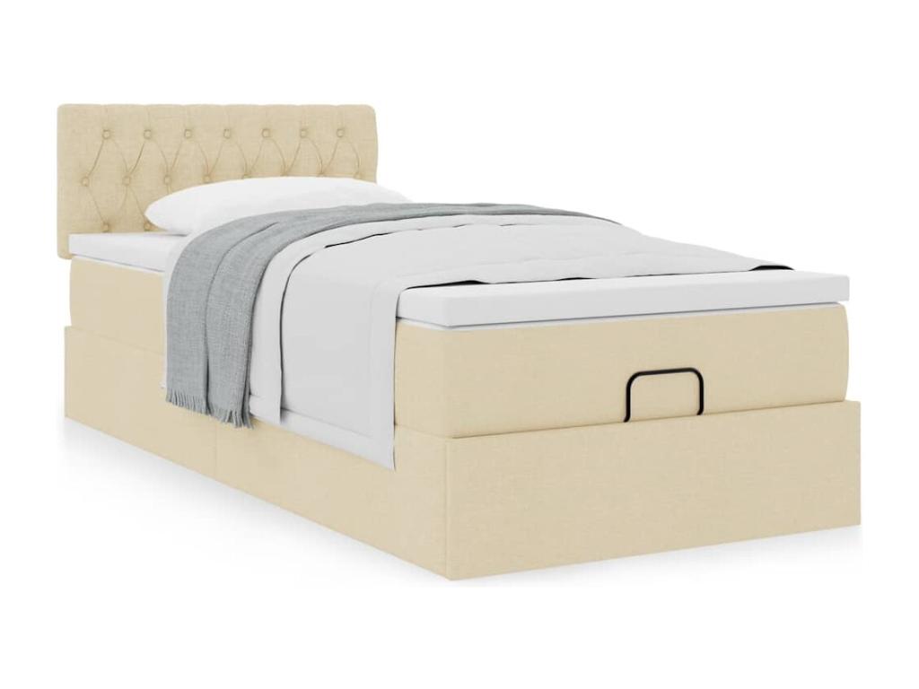 Ottoman bed frame with cream mattress 80x200 cm fabric JPYX59969