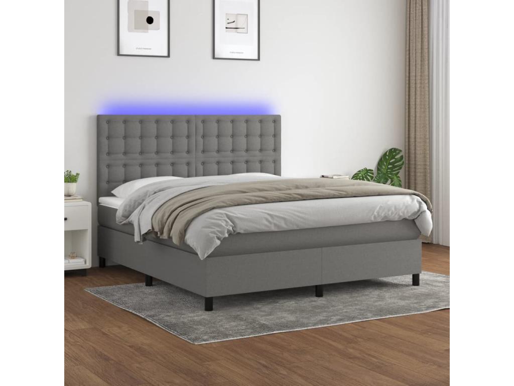 Lysvia bed base and mattress with LED lighting, Dark Grey, 180x200 cm KVKD31316