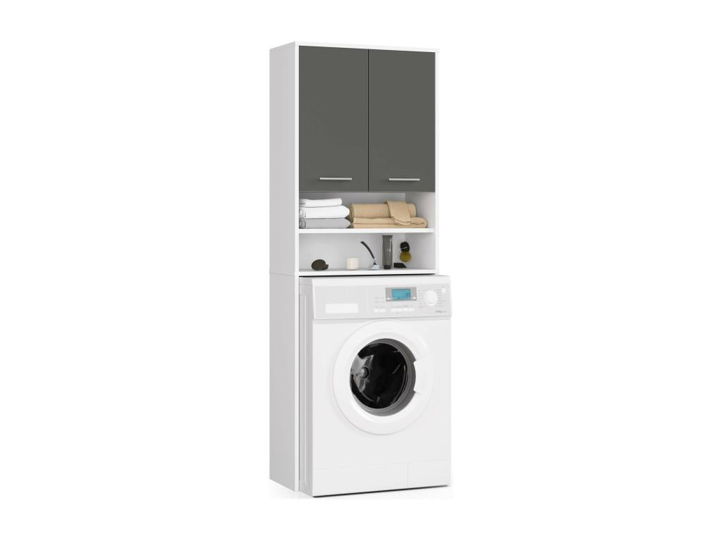 Washing machine cabinet, white, 64 cm, 2 doors, graphite grey front, niche, 4 shelves, 64x30x180 cm, AANS60165