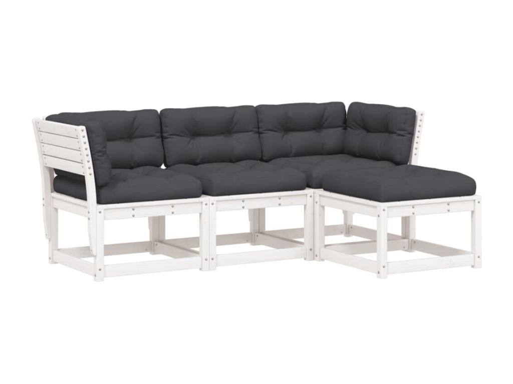 4-piece garden furniture set with cushions, white, solid pine wood JWRI72855