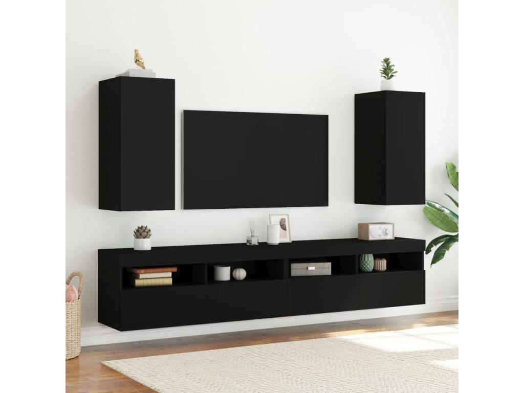 Wall-mounted TV unit with black LED lighting, 30.5x35x70 cm, ZTCA15151