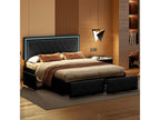 Double bed 140x200cm with LED and 4 drawers - faux leather fabric - Black YFDP80177