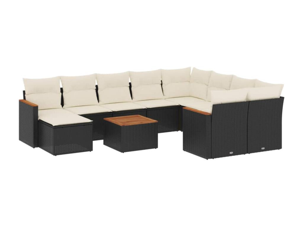11-piece garden furniture set with cushions, black woven resin DACM47800