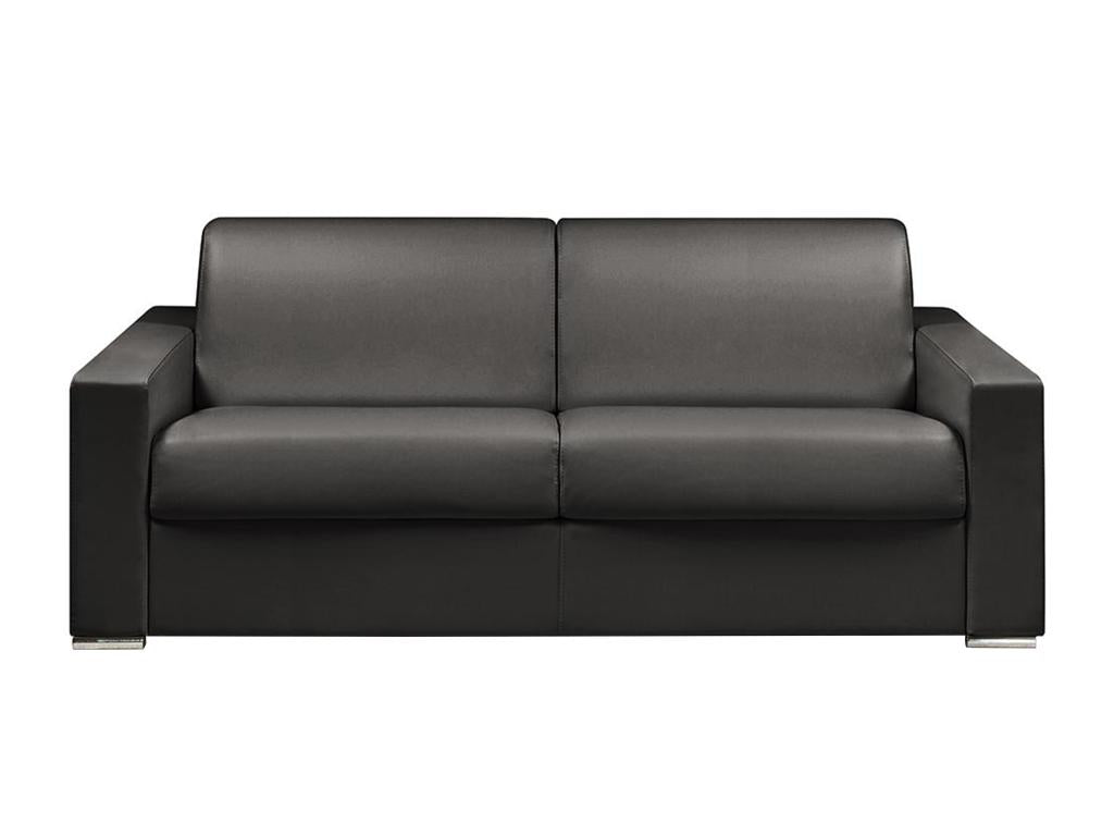4-seater express convertible sofa in black faux leather - Lysvia sleeping area, 160 cm wide - 14 cm Lysvia mattress NDWM42180