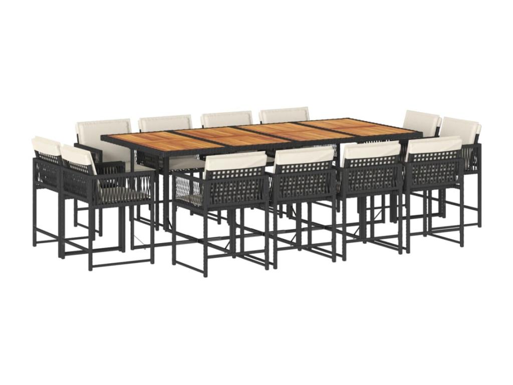 13-piece garden dining set with cushions, black resin wicker ULTQ62026