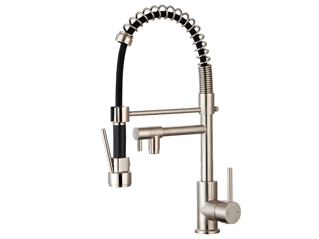 Big Lysvia kitchen mixer tap with pull-out spray, stainless steel style - Lysvia VXVC40637