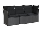 3-piece garden furniture set with cushions, black woven resin MLMO83360
