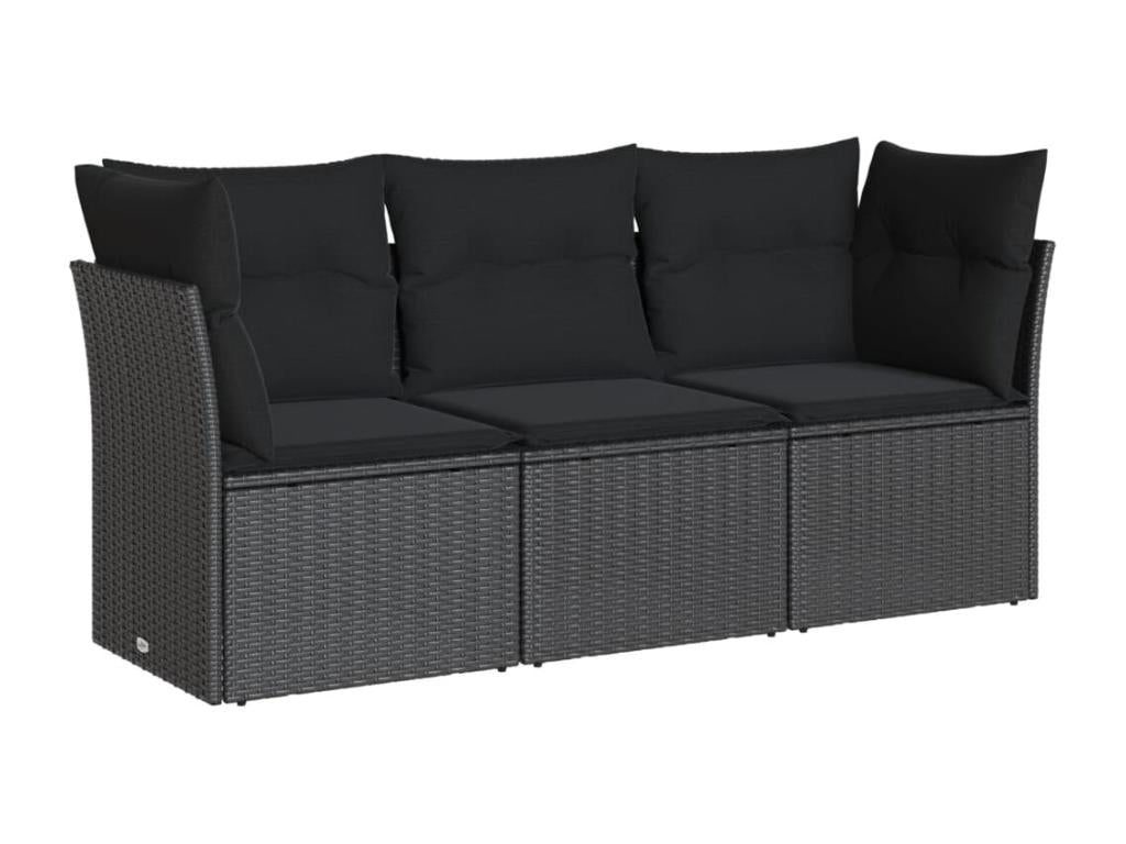 3-piece garden furniture set with cushions, black woven resin MLMO83360