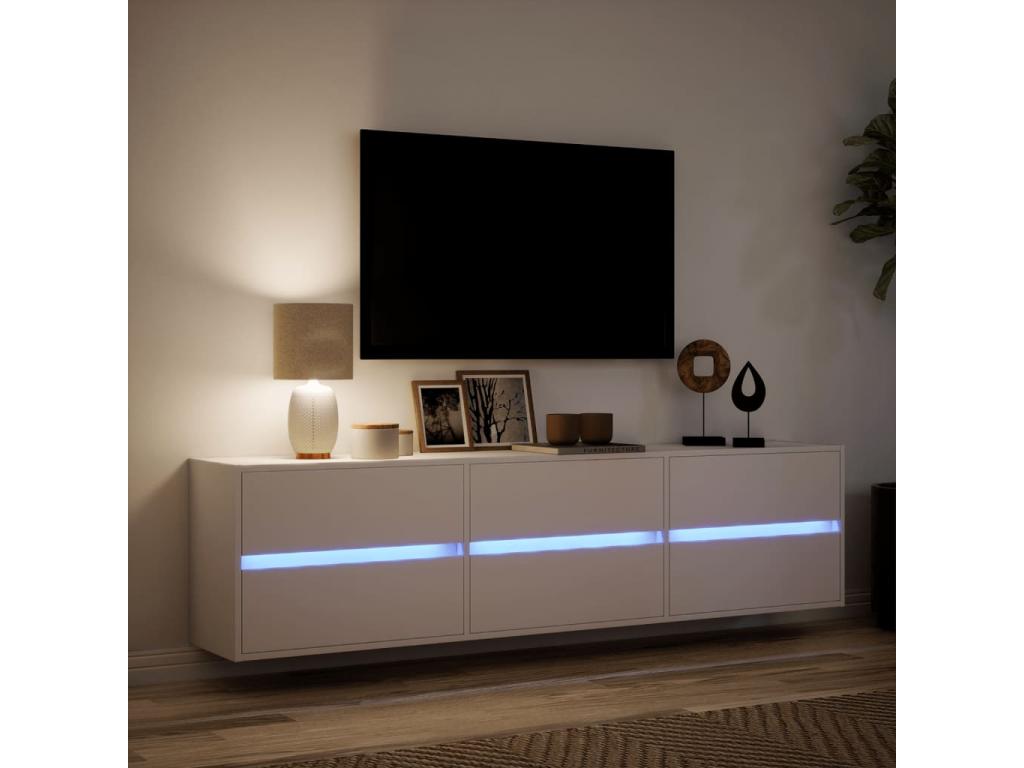 Wall-mounted TV unit with white LED lighting, 180x31x45 cm, IURH08405
