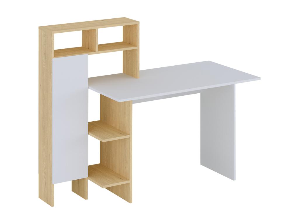 Desk with 1 cupboard and 4 niches - White and natural - Lysvia LRYP58310