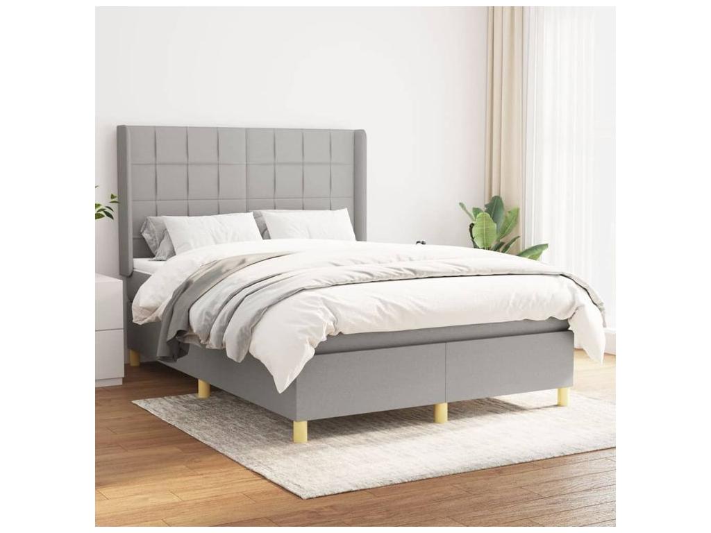 Bed base with mattress, light grey, 140x200 cm, fabric, IUES59868