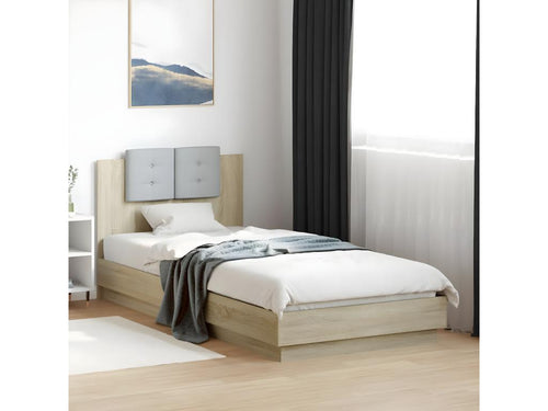 Bed frame with LED lighting, without mattress, oak finish, 90x200 cm, GWZF43414