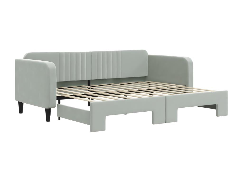 Daybed with pull-out bed, light grey, 90x200 cm, velvet, NDJK77679