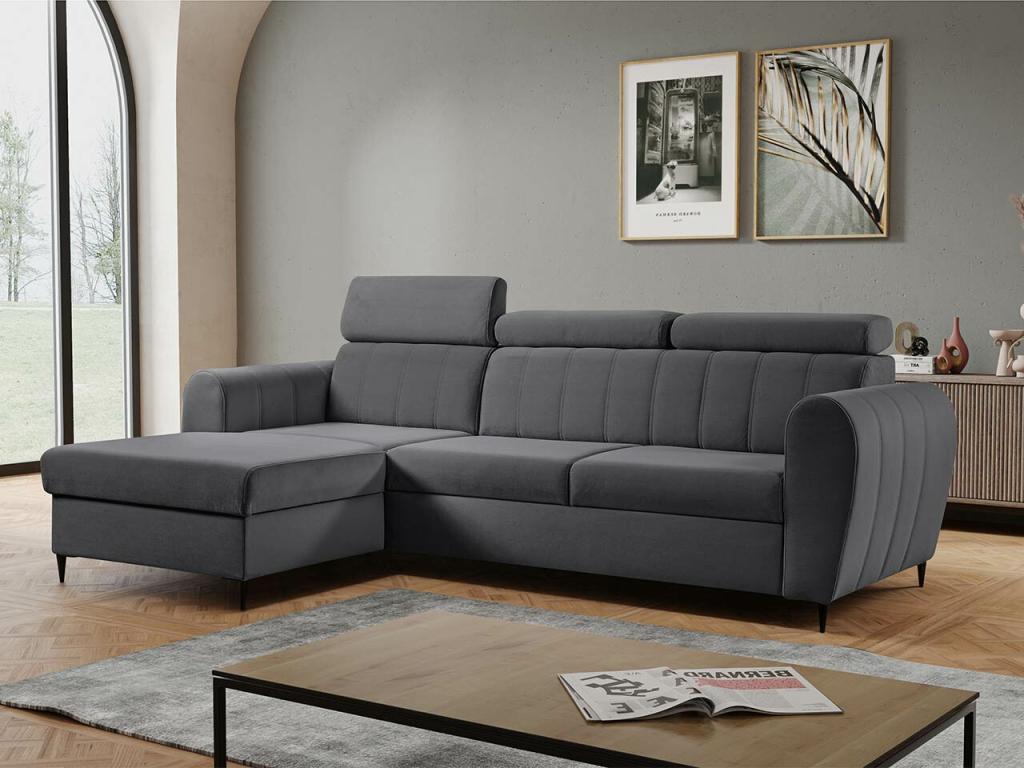 Lysvia 126 Grey Corner Sofa with Sleeping Function and Bed Box, 262x175x90cm, IQWE90084