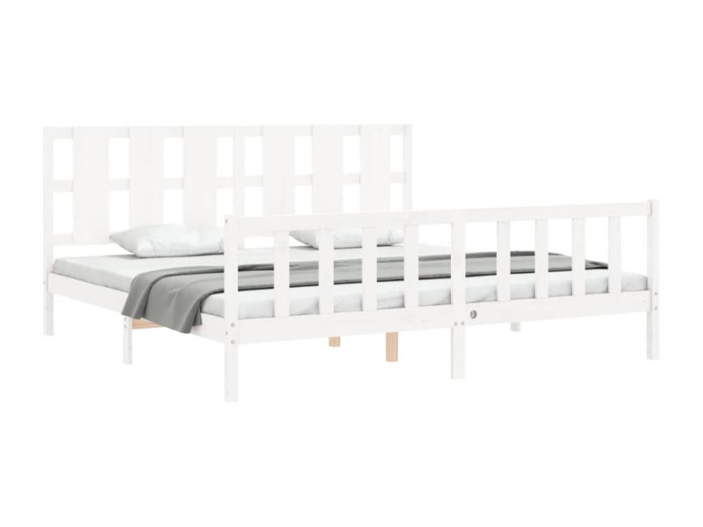Bed frame with white headboard, 180x200 cm, solid wood, GPEF57807