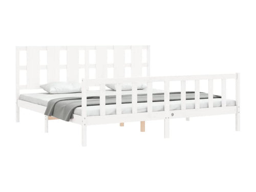 Bed frame with white headboard, 180x200 cm, solid wood, GPEF57807
